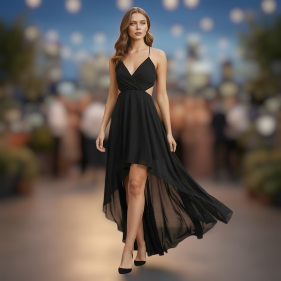 Michael Costello x Revolve Ivana Black Asymmetrical Maxi Dress NWT Large